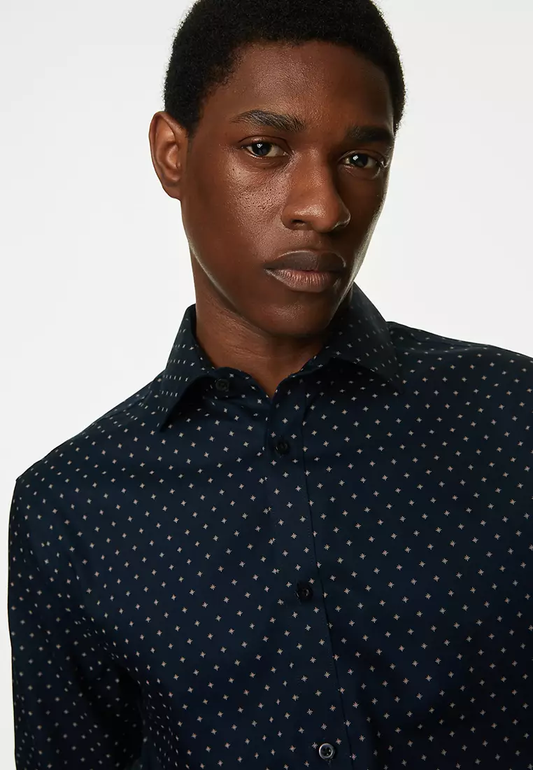 Regular Fit Non Iron Pure Cotton Floral Print Shirt