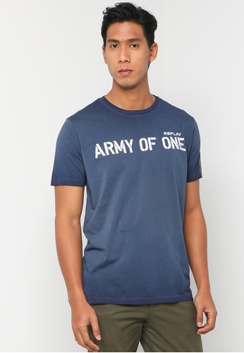 REPLAY blue REPLAY ARMY OF ONE JERSEY T-SHIRT 1485DAA73A2BB9GS_1