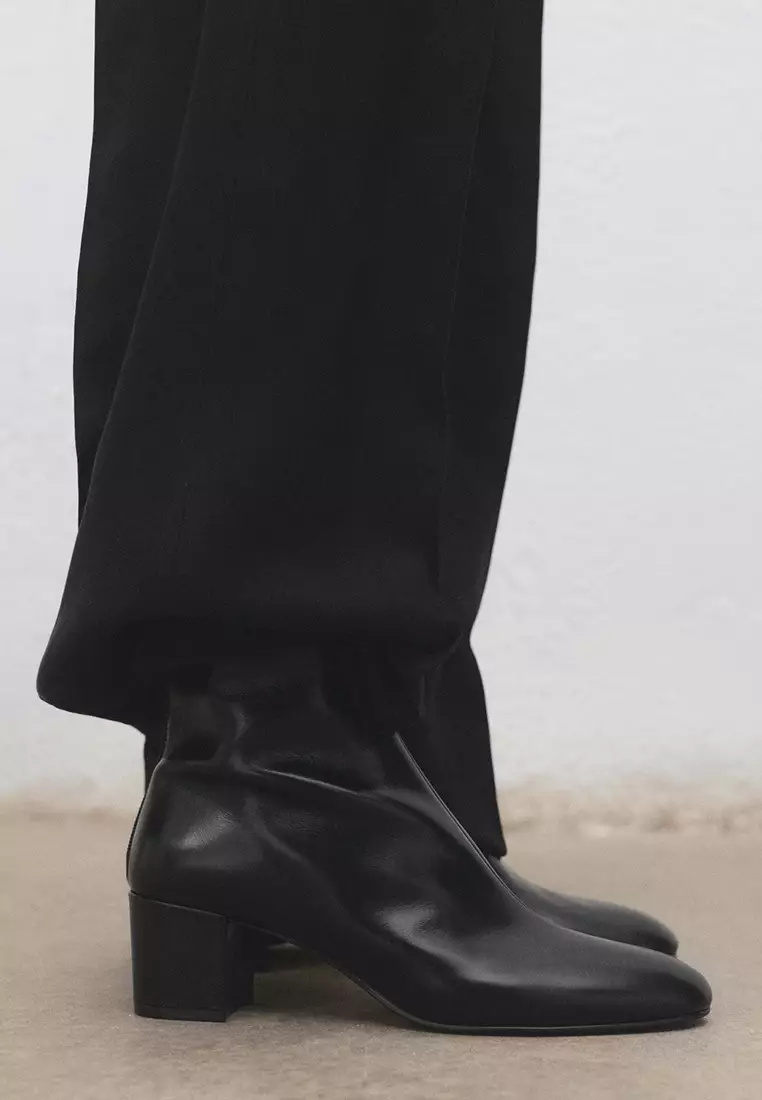 Leather Ankle Boots with Block Heel