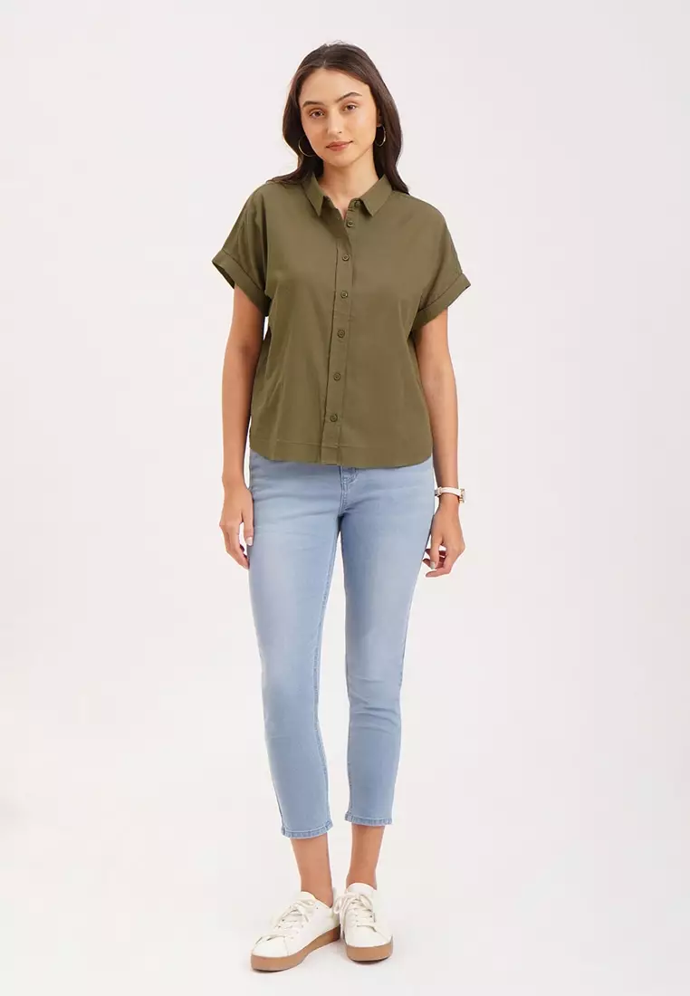Cap sleeve button down blouse top