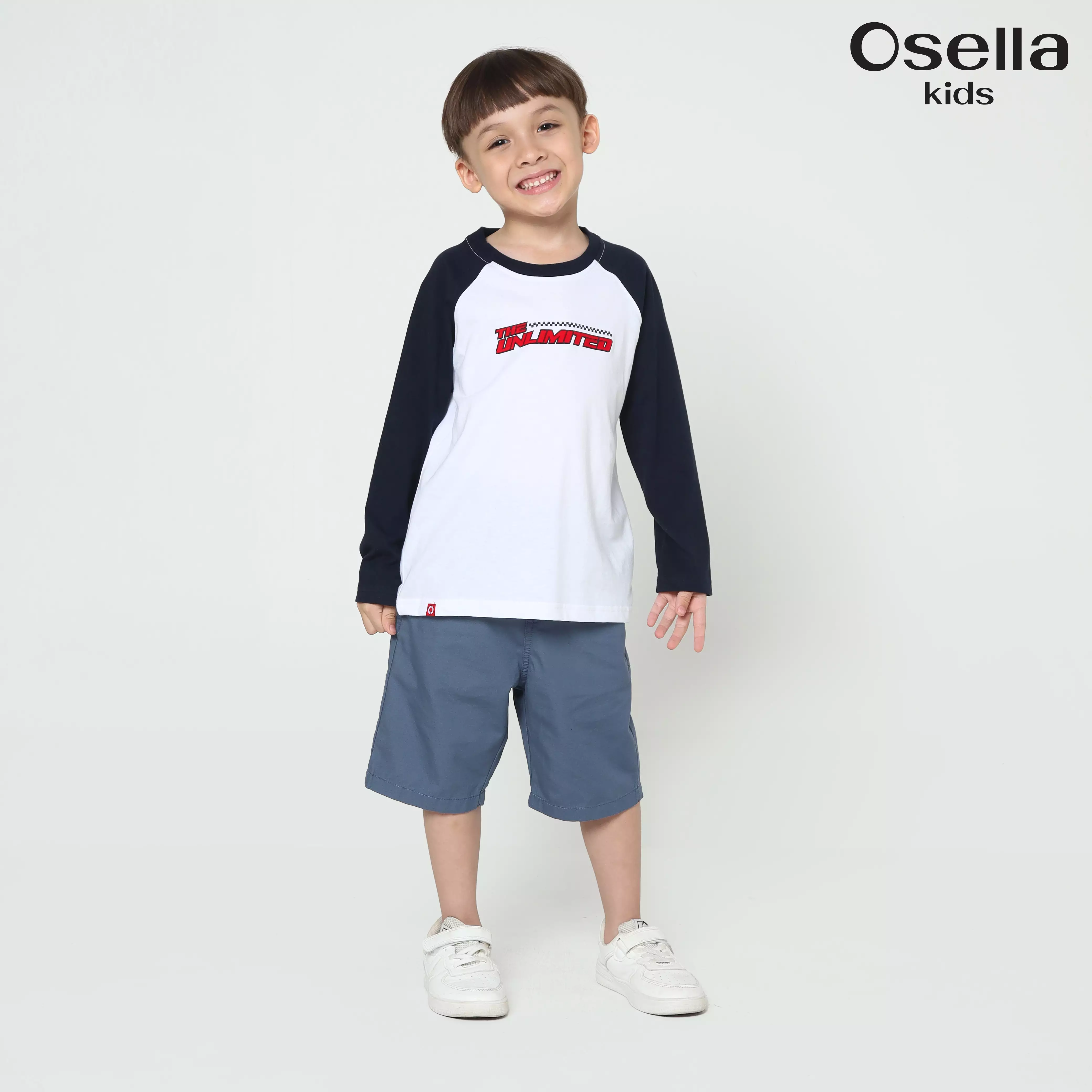 Osella Unlimited Raglan T-Shirt Contrast Long Sleeve In White And Navy  2277500501 | Kaos Lengan Panjang Anak Laki Laki