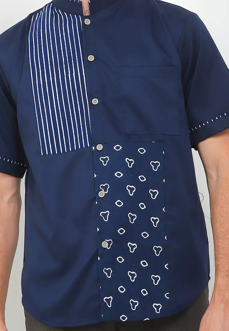 Kemeja Koko Al- Khaliqu Stand Collar Shirt Lengan Pendek