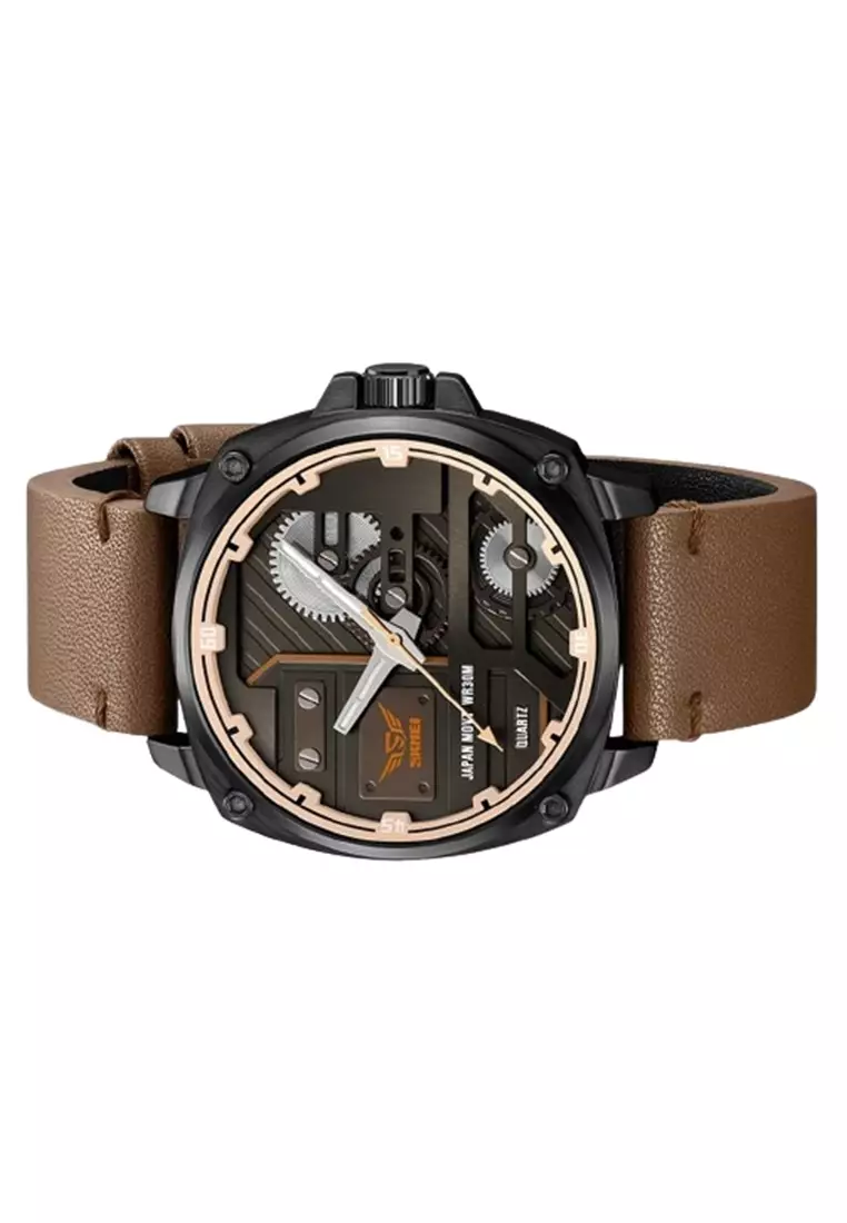 Jam Tangan Pria SKMEI 2289 Analog Leather Strap Anti Air ORIGINAL - Lighbrown