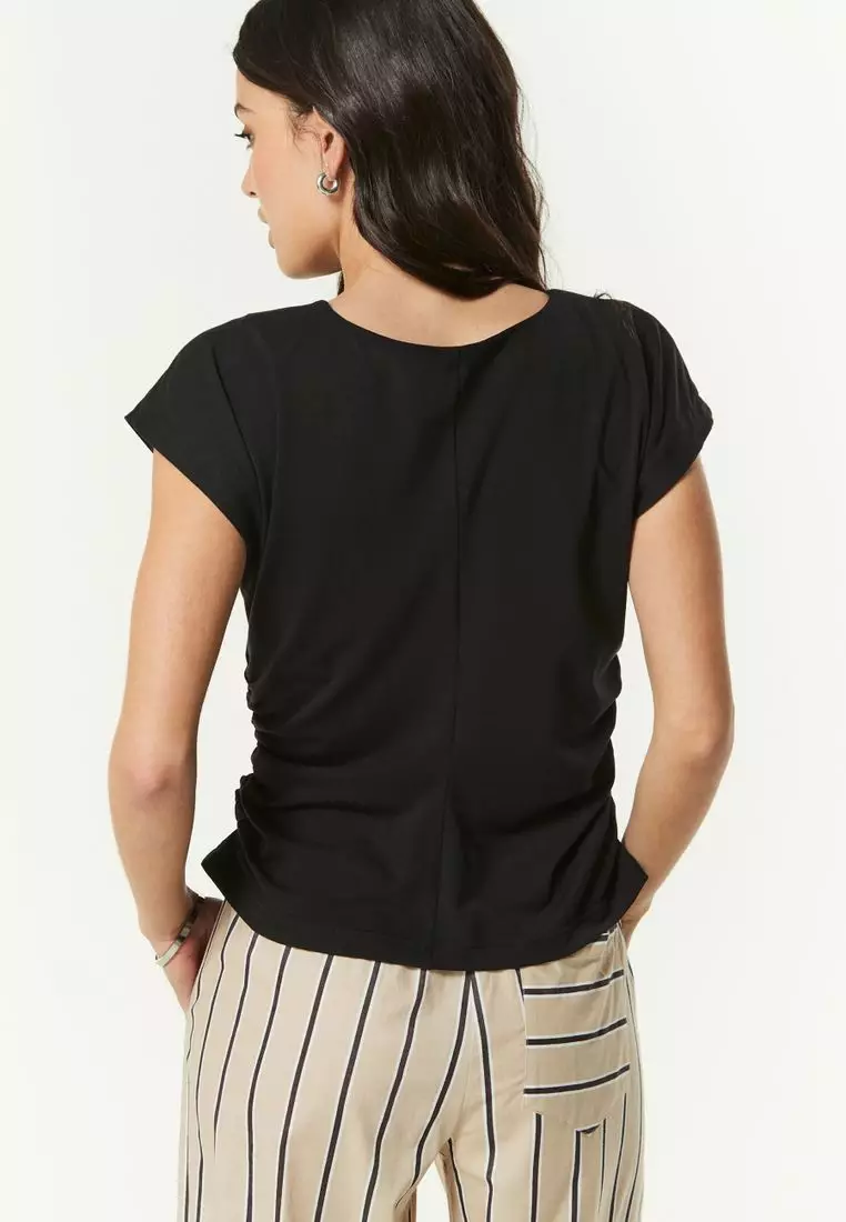 【S/E/O】 OPEN BACK CAP SLEEVE TOP ASH BLACK Tokito Cap Sleeve V-Neck Top in Black | MYER