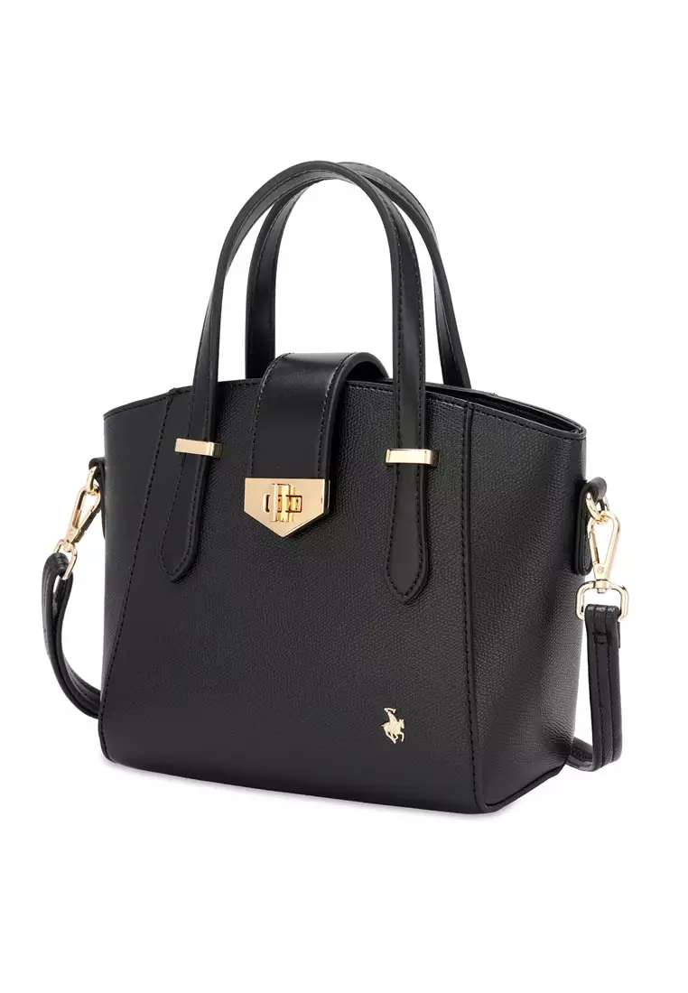 Women's Twist Lock Top Handle Bag / Sling Bag / Crossbody Bag - Black