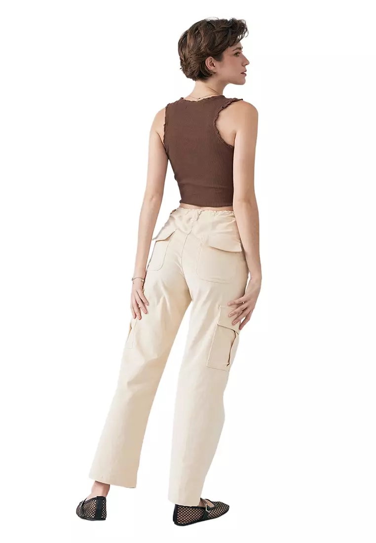 Ruched Tank Top With Ruffle And Lettuce Edge