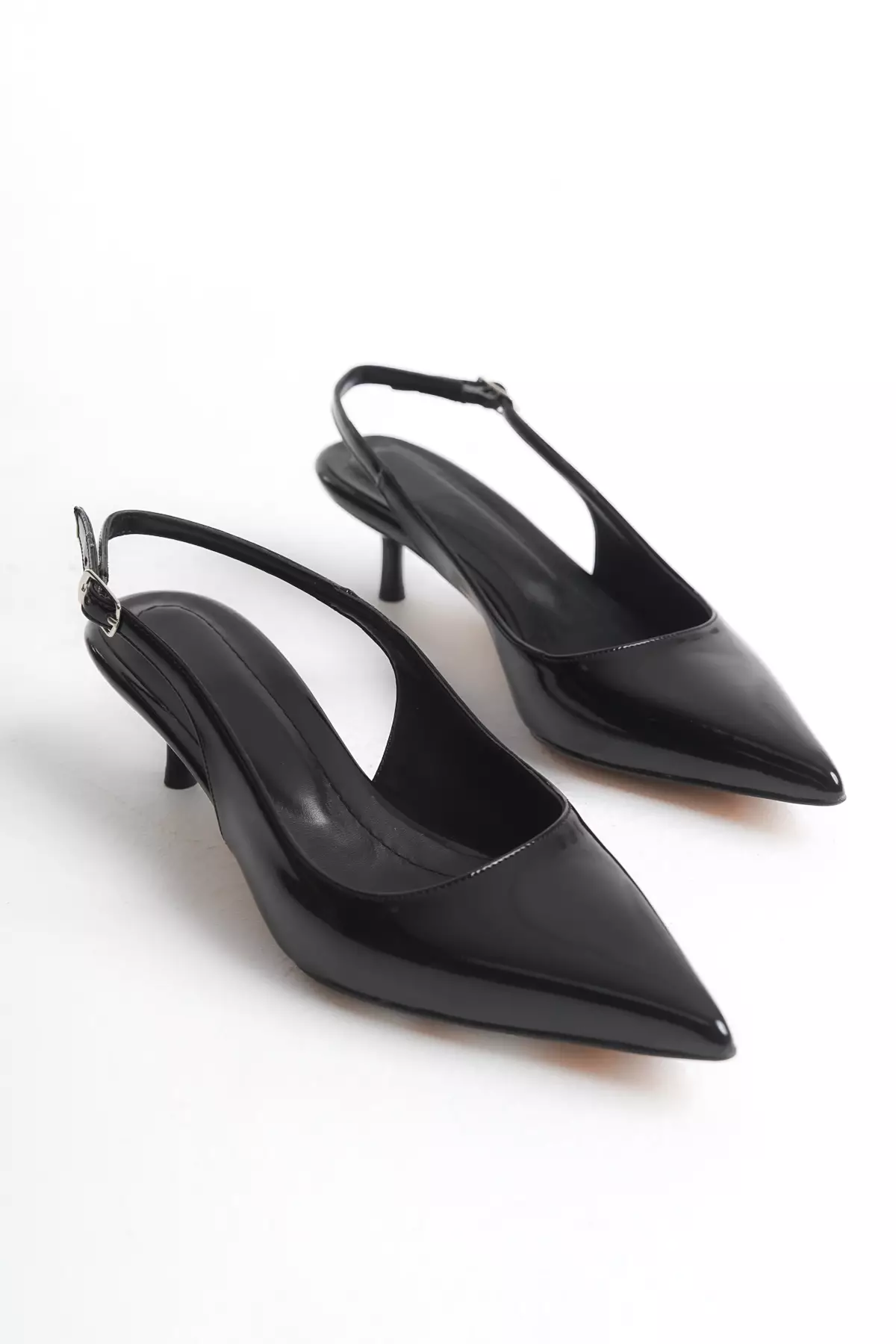 Black Patent Leather Pointed Toe Kitten Heels Women's Classic Heels Takss25To00005