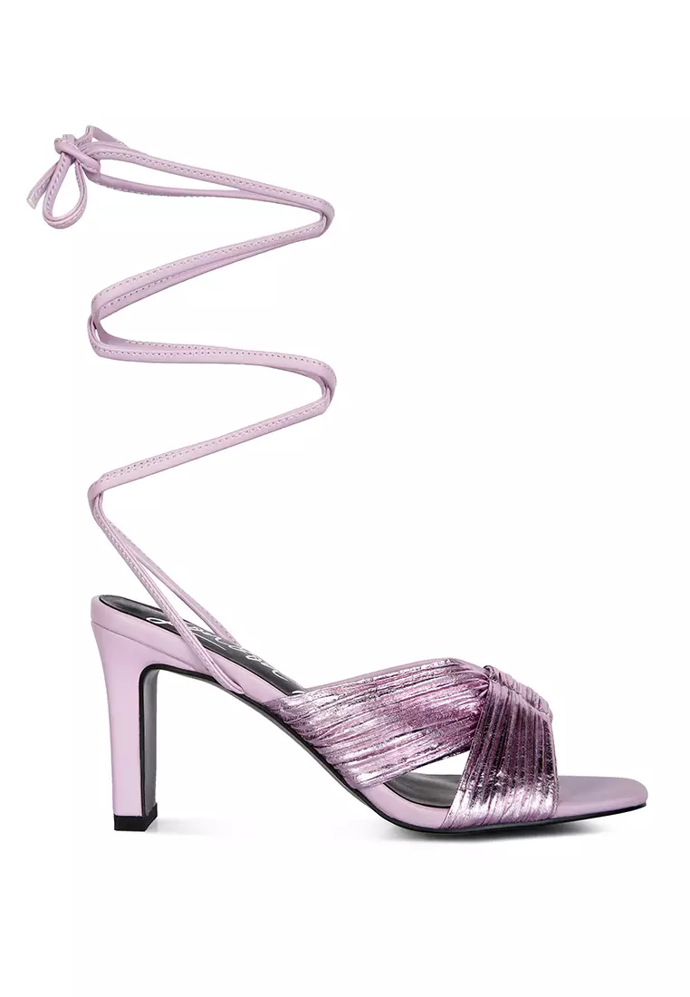Discount on London Rag  shoes - SKU: Metallic Purple Tie Up Block Heel Sandals