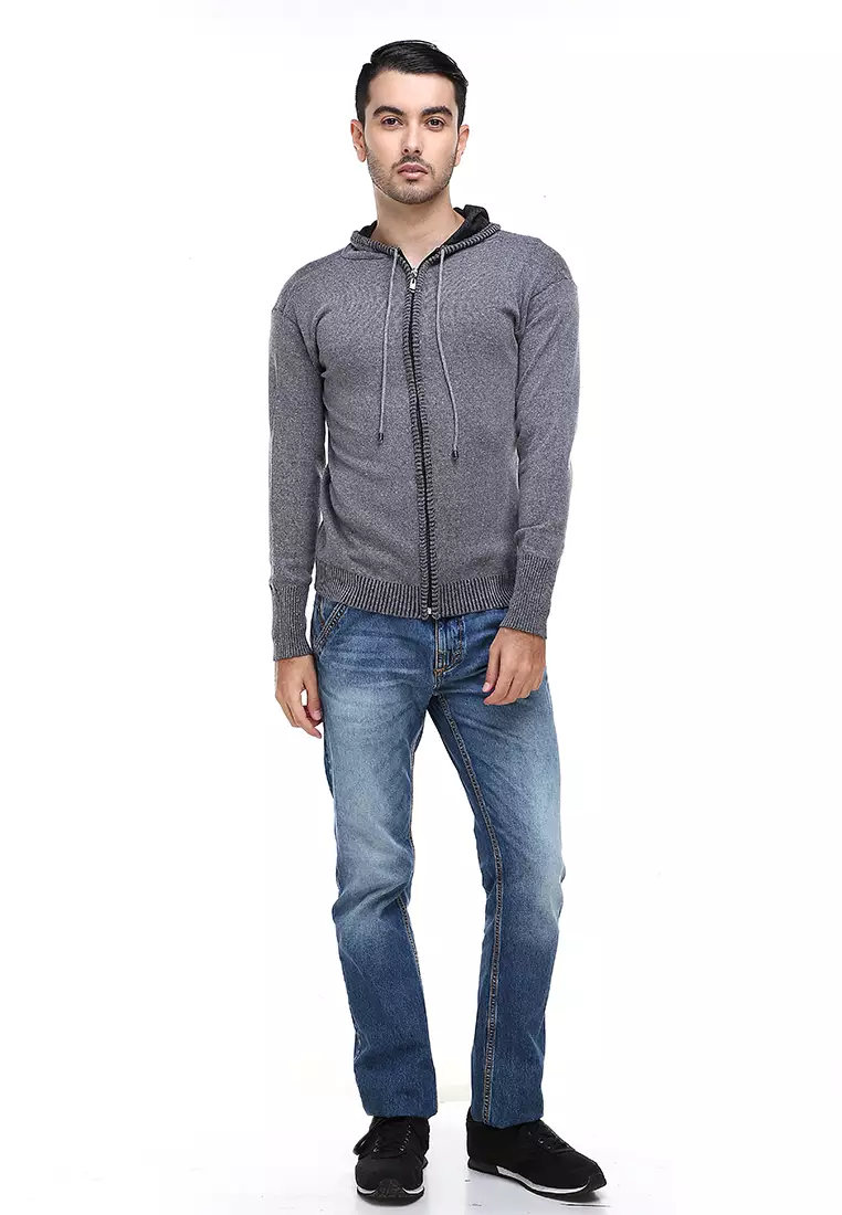 Clover Jaket Hoodie Pria Kasual Casual Jacket Material Rajut Premium ORIGINAL - Dark Gray