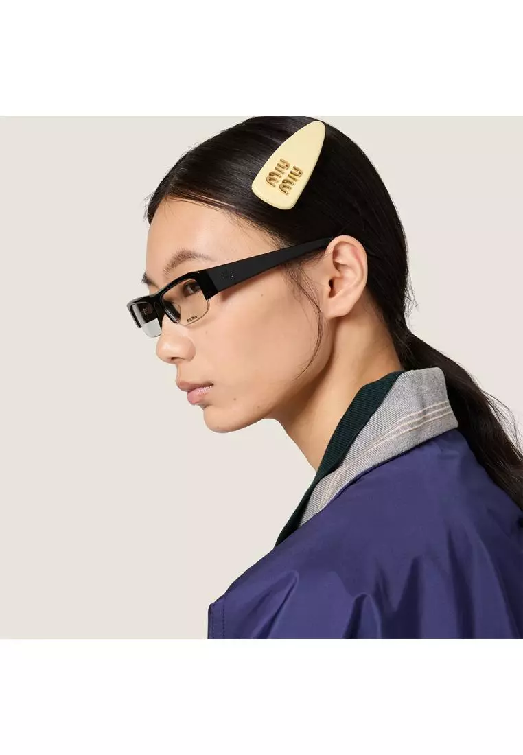 Patent Leather Hair Clip with Metal Lettering Logo Butter Yellow