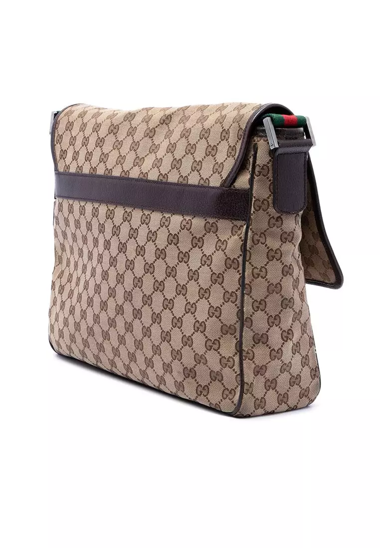 Pre-Loved Gucci Gg Canvas Web Flap Messenger Bag