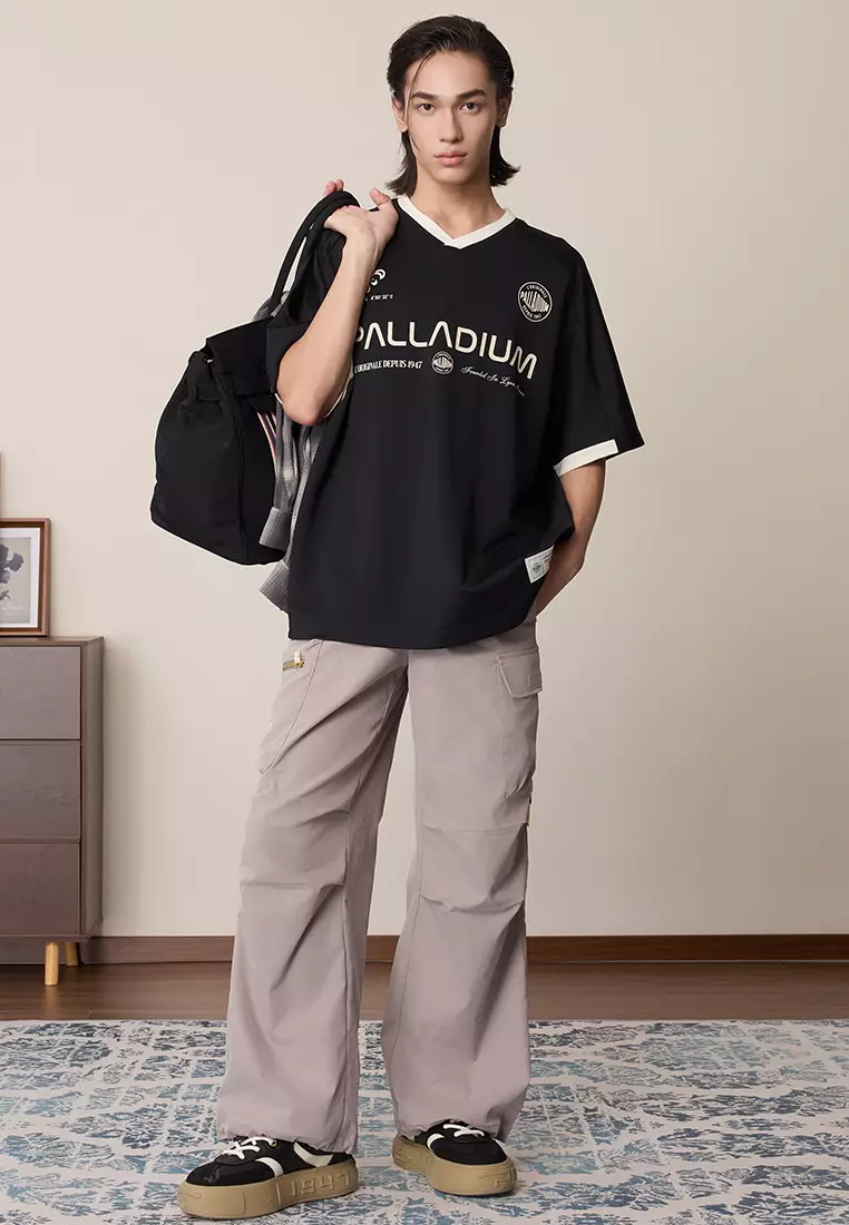 男裝 LOGO 復古寬鬆落肩拼色T裇