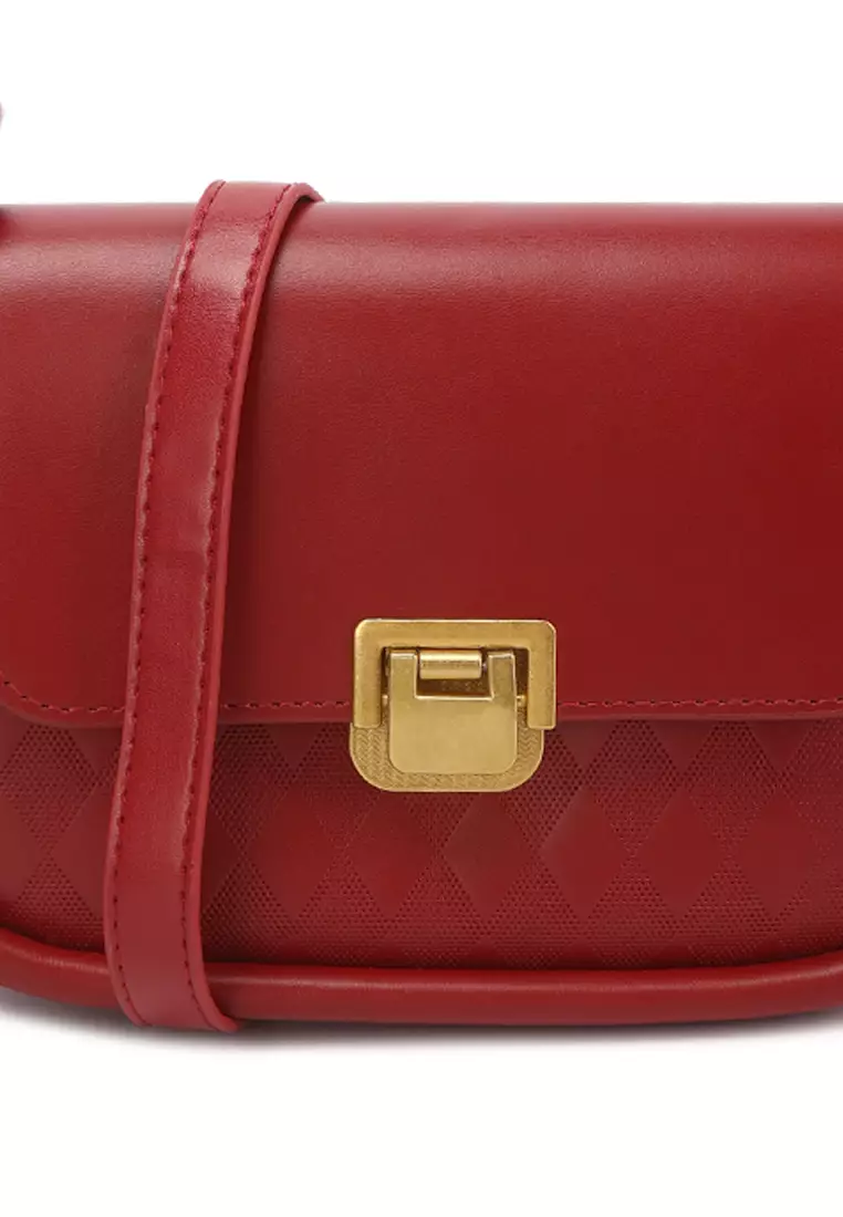 Faux Leather Sling Bag in Red