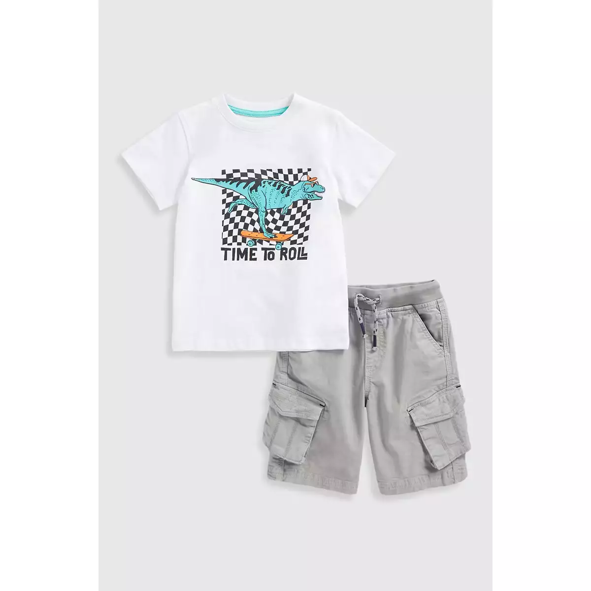 Mothercare T-Shirt and Cargo Shorts Set - Set Pakaian Anak Laki-laki (Putih)