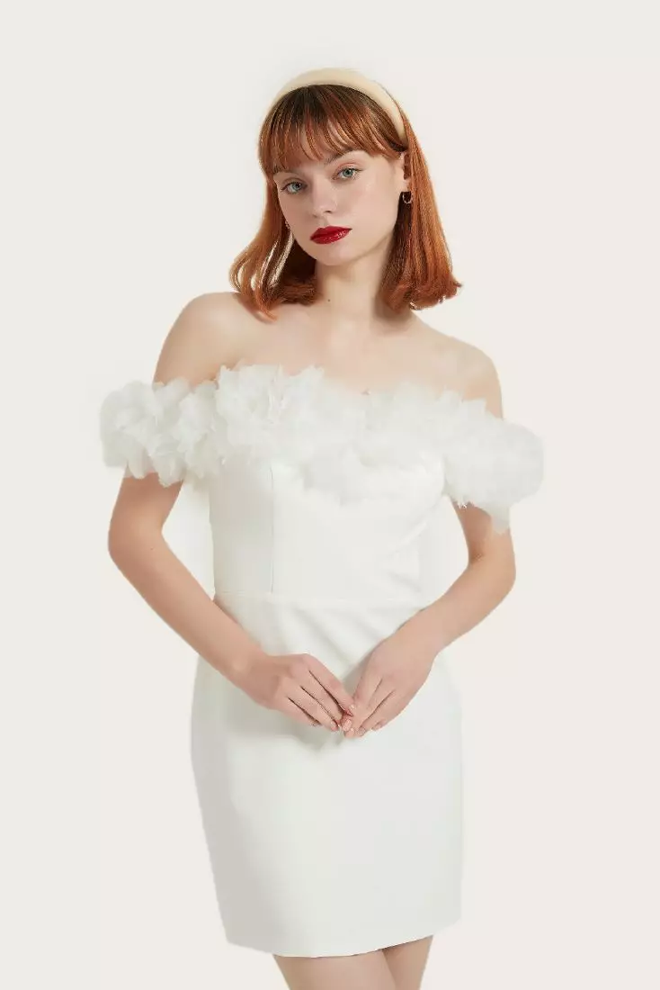 White off the shoulder dress with ruffles new arrivals