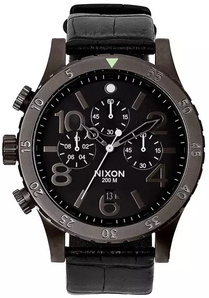 NIXON 48-20 CHRONO LEATHER BLACK GATOR