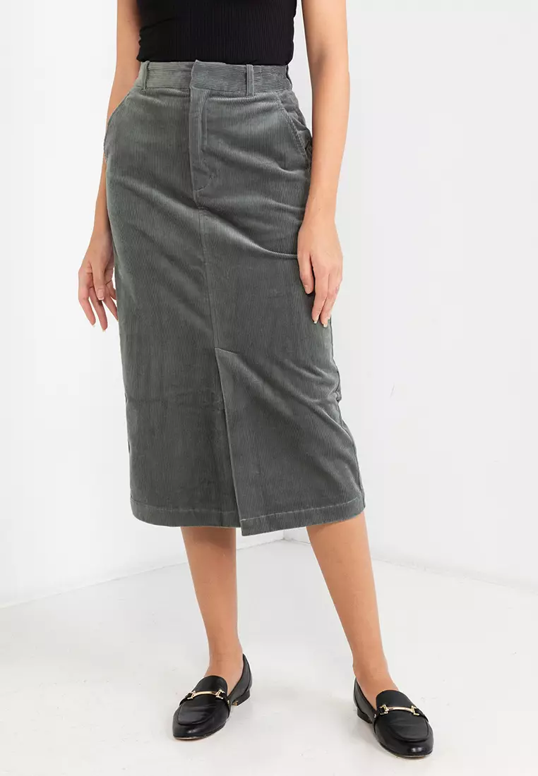 Grey corduroy pencil skirt 2025