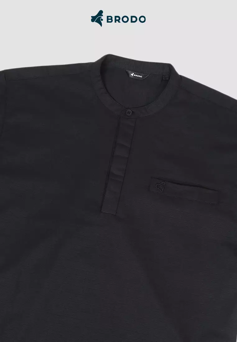 BRODO - Kemeja Pria Broshirt Halfbutton Short Black