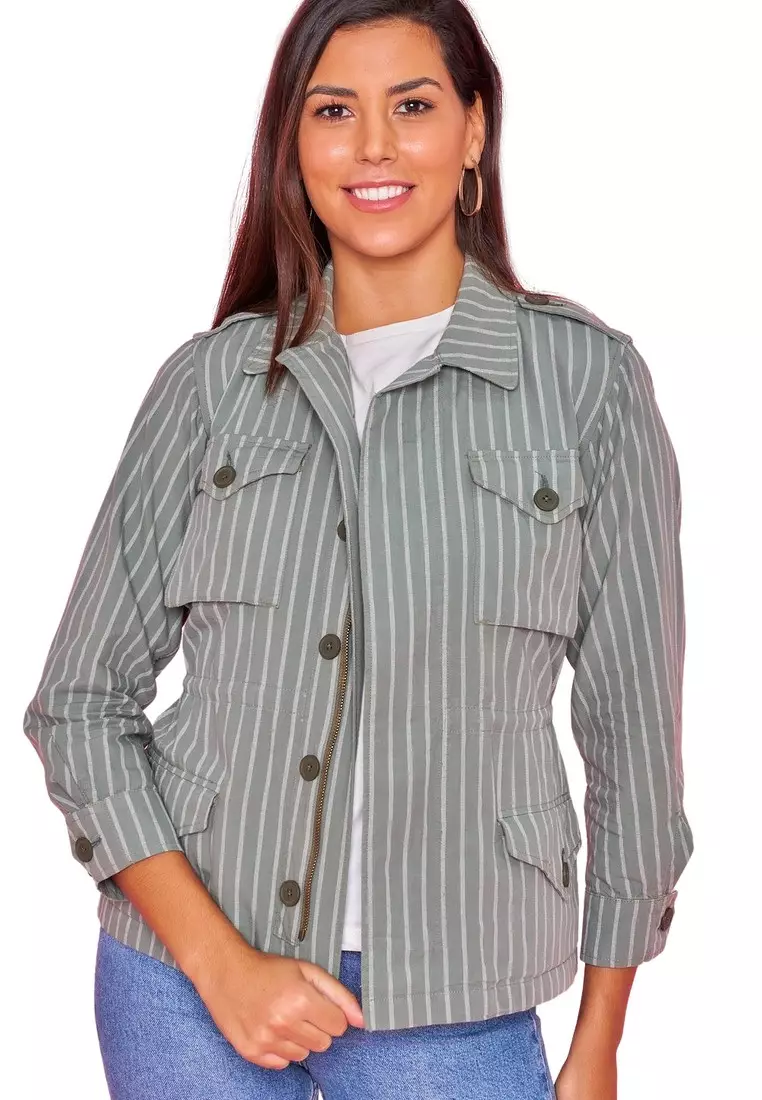 Red jacket with discount white stripes on sleeves