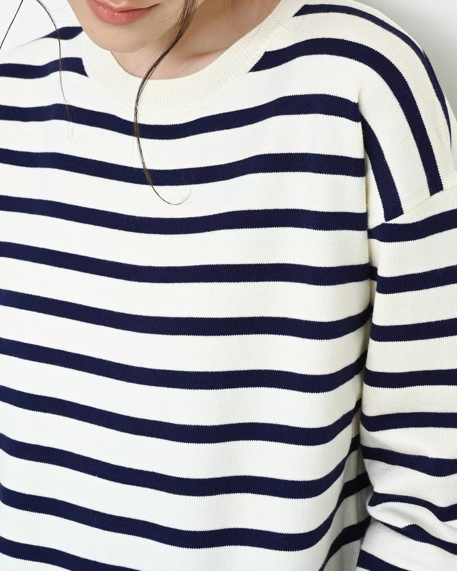 Geulis.id LILI STRIPES KNIT SWEATSHIRT - Navy