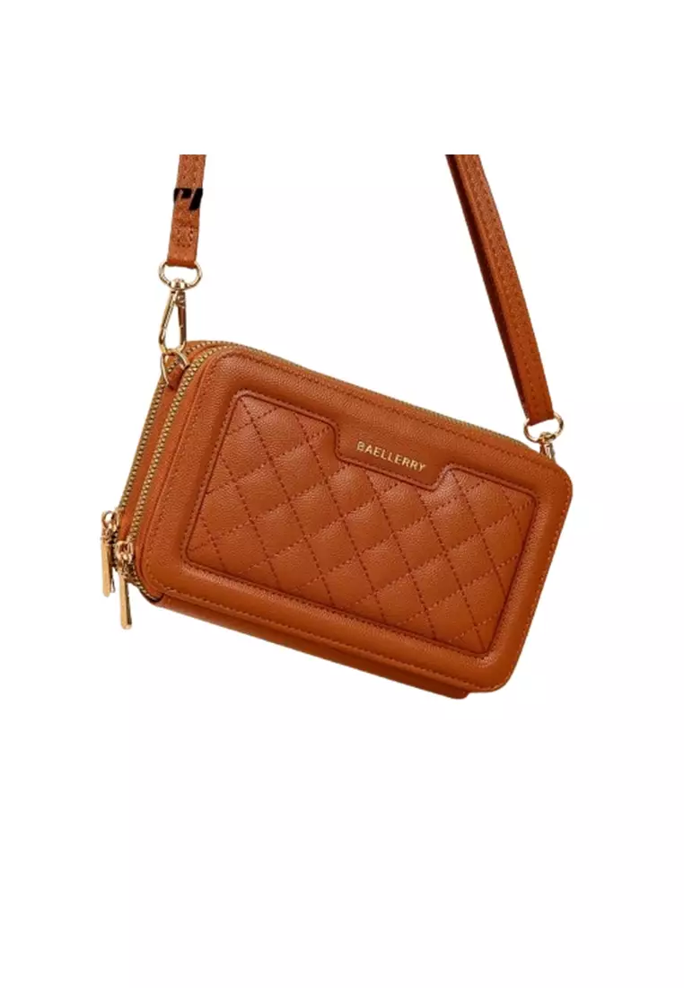 Tas Selempang Wanita 2 IN 1 Dompet Handphone Bahan Kulit PU Leather Premium ORIGINAL - Brown