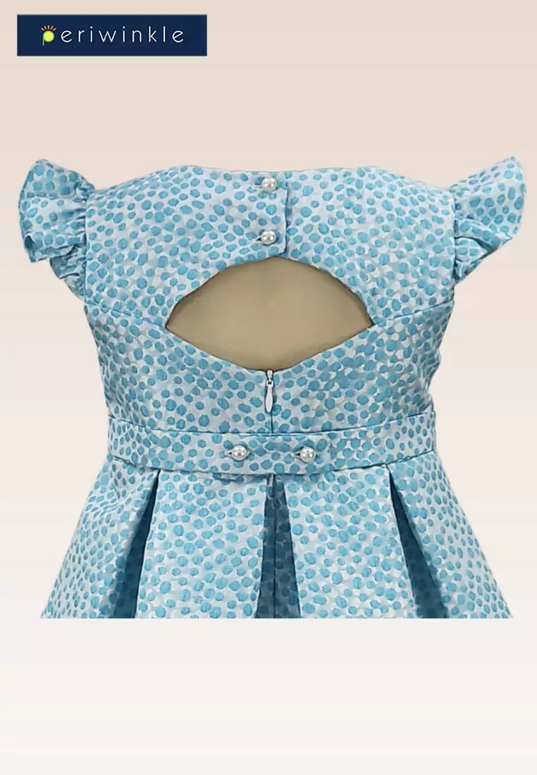 Giselle Girls Teal Textured Party Dress with Cutout Back