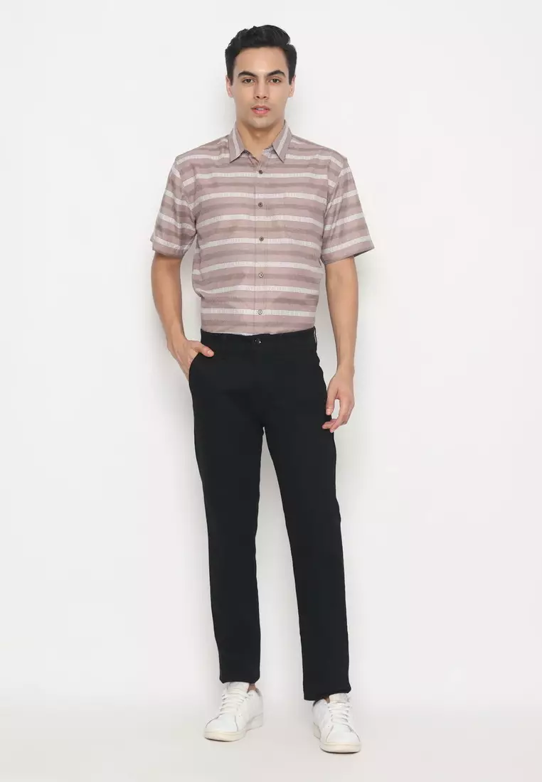 POLICE Celana Chino Panjang Black Cotton Premium Regular Fit Pria