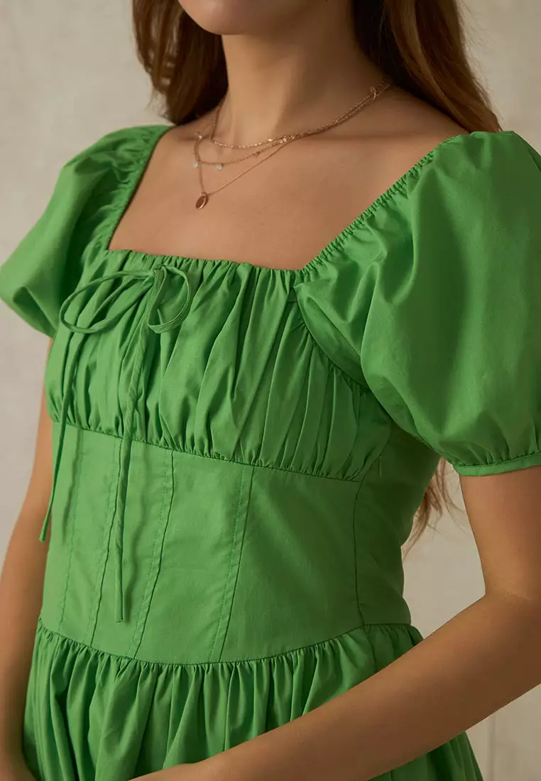 VIRGIO 100% Cotton Midi Length Milkmaid Dress