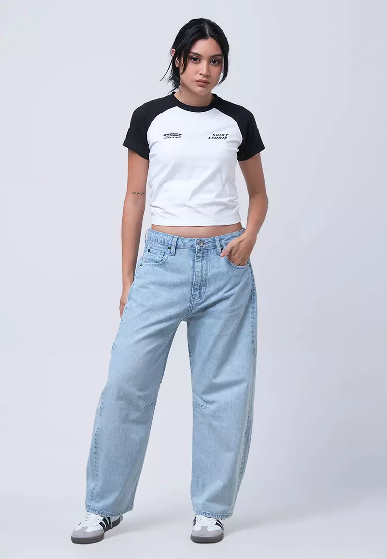 Celana Jeans Wanita Barrel Sora Light Blue