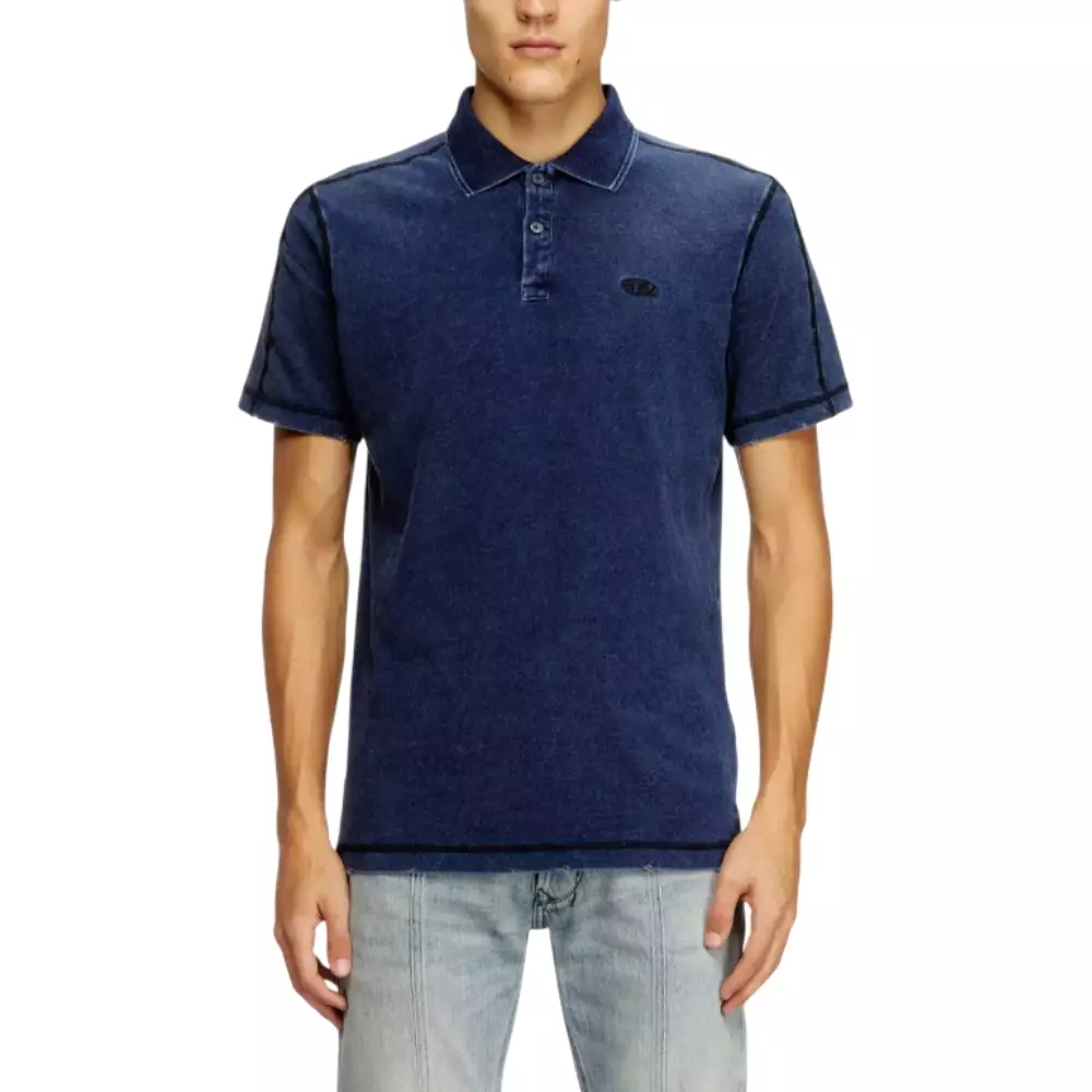 T-Swind New Slim Fit Oval D logo Contrasting Cover Stitching Polo Blue
