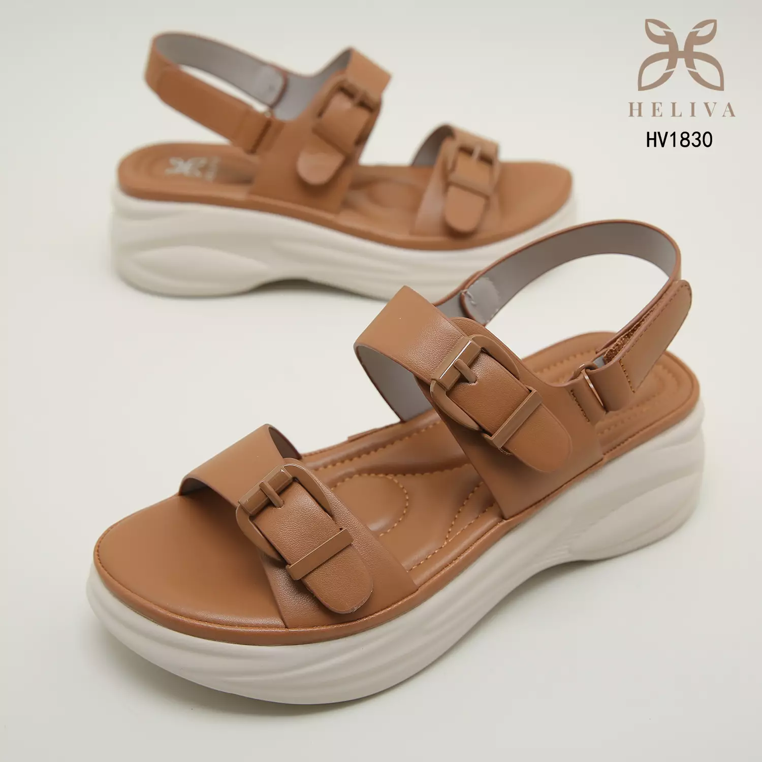 Heliva Savira Sandal Wedges Strap Buckle Hook Ankle Wrap Velcro