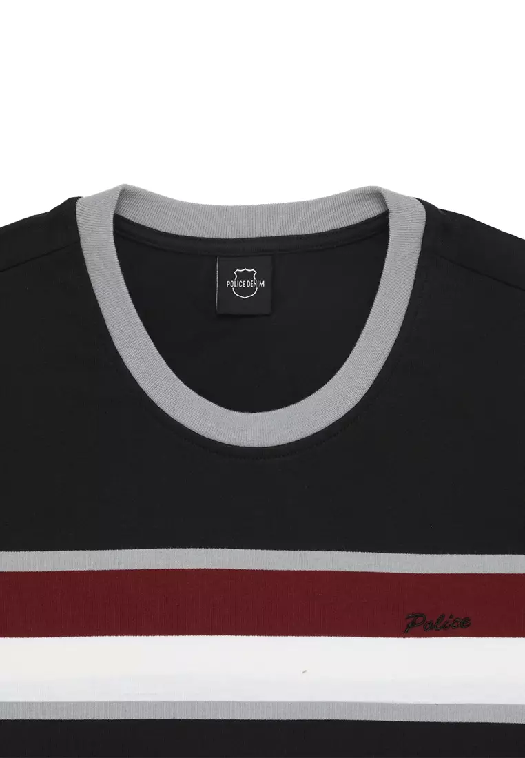POLICE T-Shirt Salur Bordir Cotton Premium Tebal Pria