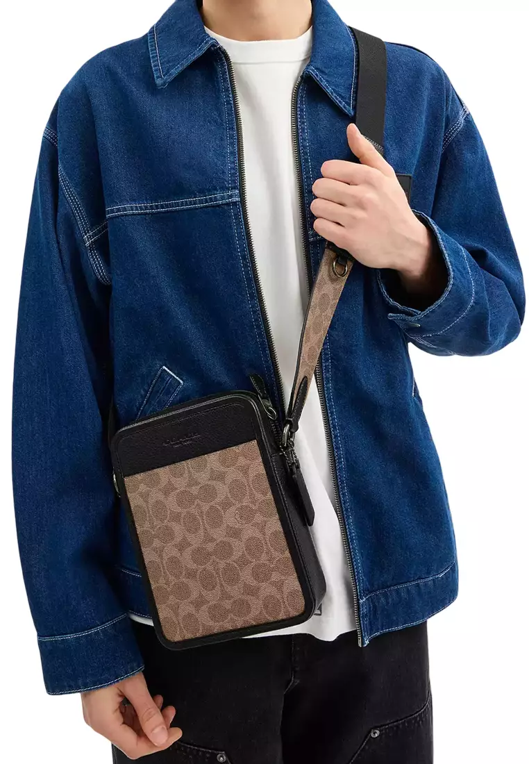 Sullivan Crossbody Bag In Signature Canvas - Tan/ Black CAT78