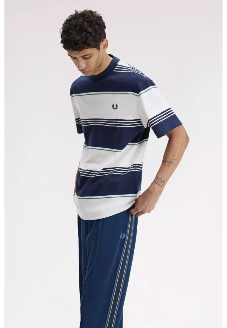 Fred Perry M2410 Heavyweight Striped T-Shirt (Tennis Blue)