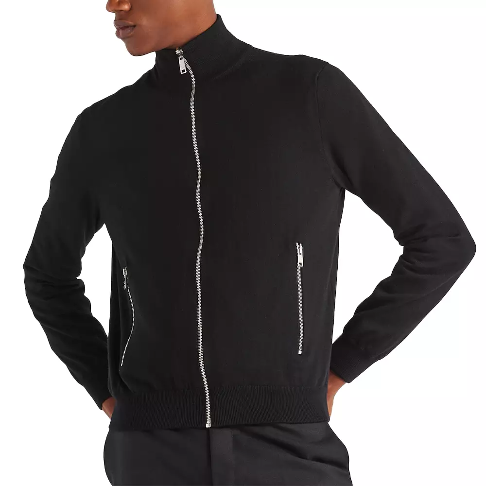 Reversible Wool and Re-nylon Turtleneck Jacket Black