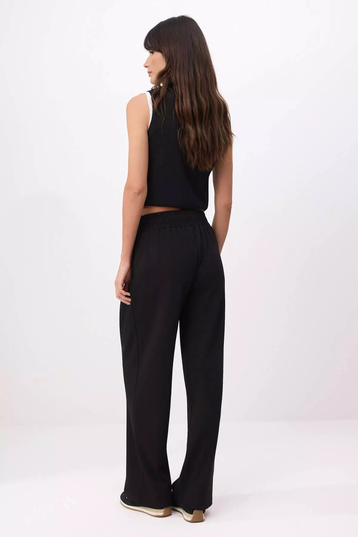 Black Wide Leg Drawstring Regular Waist Soft Touch Knitted Trousers Twoss26Pl139