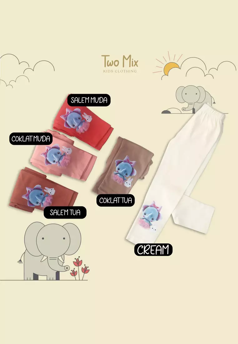 Two Mix Celana Legging Anak Perempuan / Leging Anak Cewek Motif Gajah Lucu Imut usia 1-12 tahun 4190