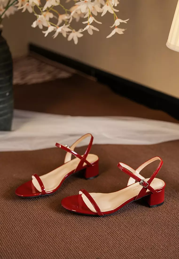 4CM Faux Patent Leather Strap Heel Sandals BY339-1