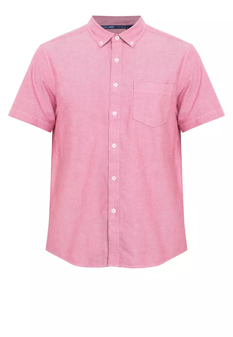 Woven Short Sleeves Casual Oxford Pea Shirt