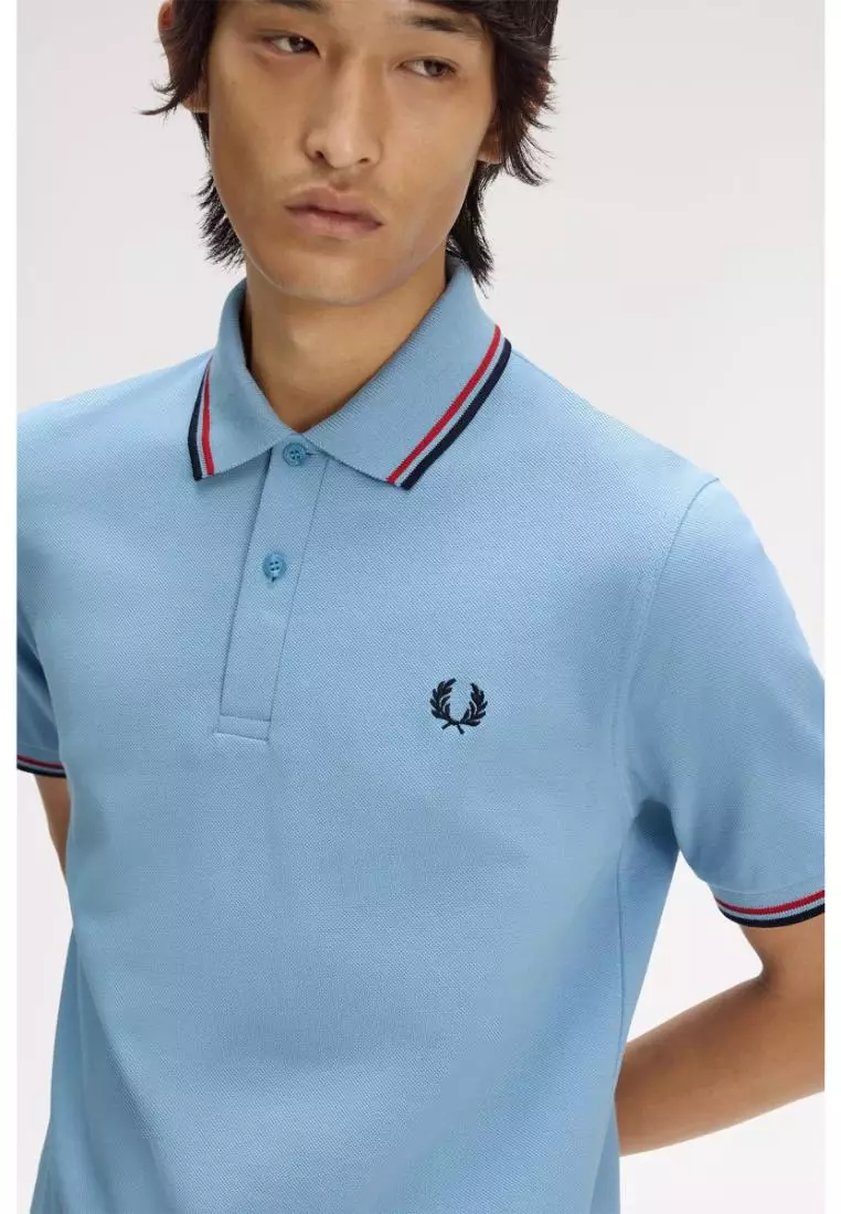 Fred Perry M12 Twin Tipped Fred Perry Shirt (Sky / Red / Navy)