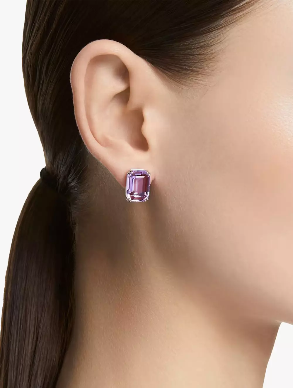 Millenia Stud Earrings, Octagon Cut, Purple, Rhodium Plated - Purple