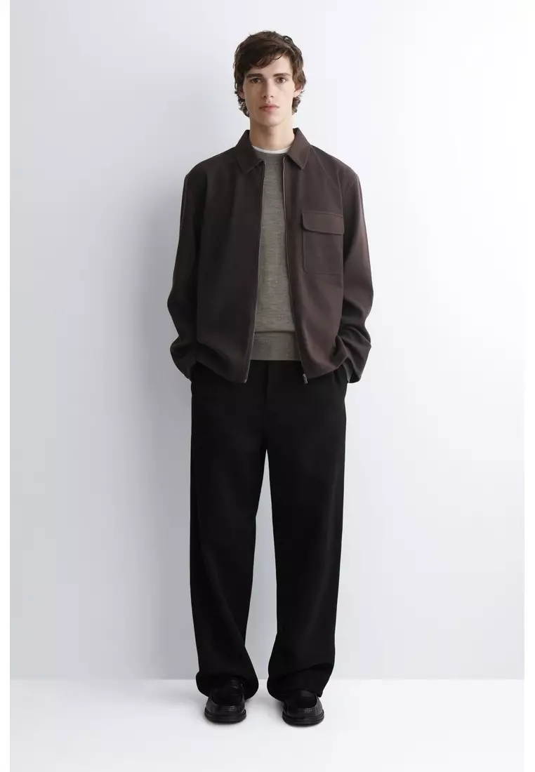 CORDUROY-JERSEY ZIP-UP OVERSHIRT