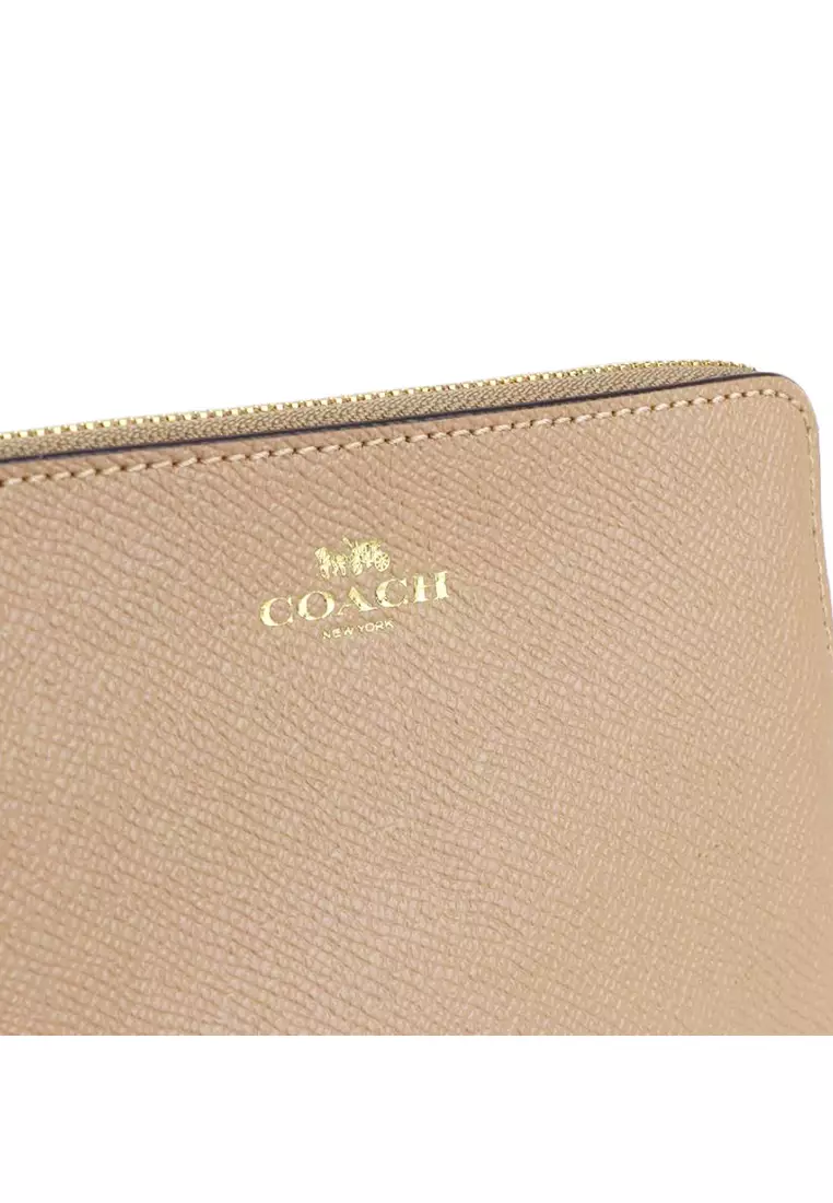 Corner Zip Small Wristlet in Crossgrain Leather - Beige