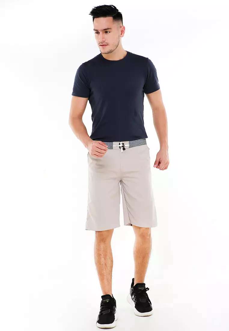 Rishham Celana Pendek Pria Polos Elastic Rubber Casual Short Pants Material Cotton ORIGINAL - Cream