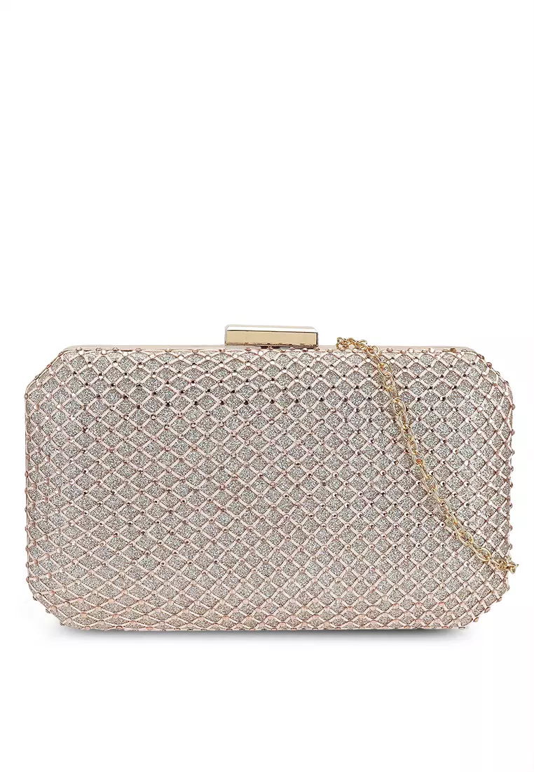 Embellished push lock discount clutch