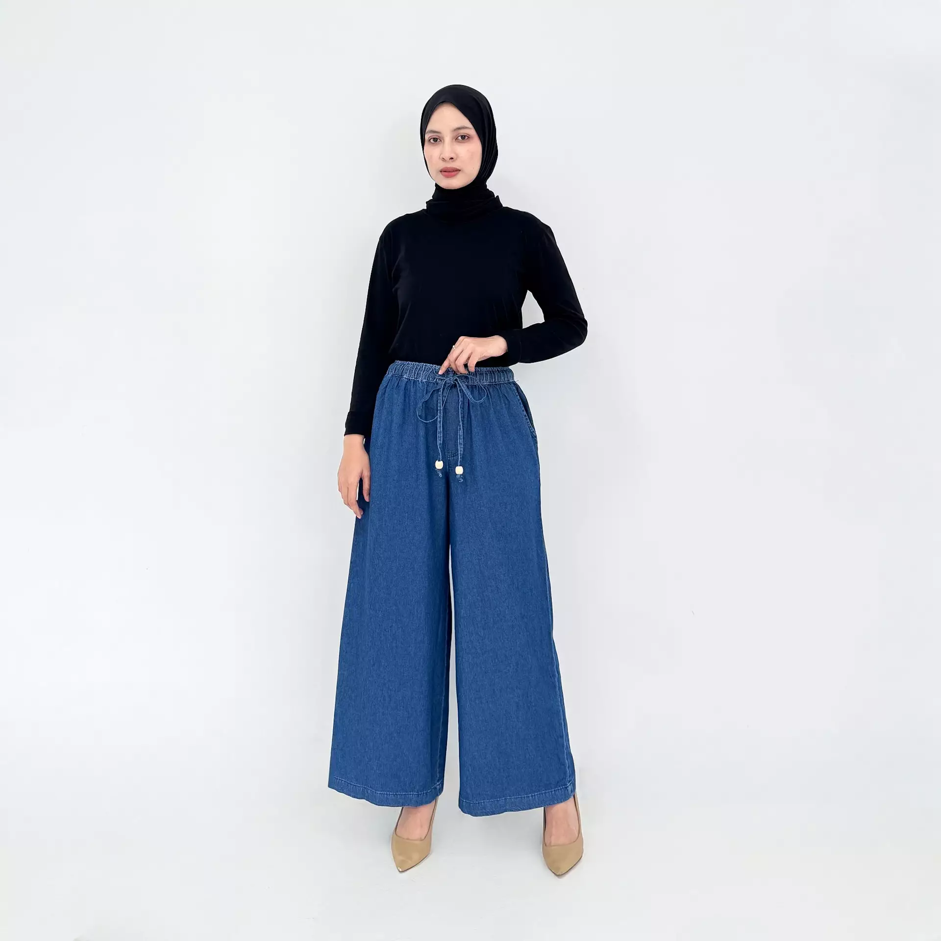 Ella Loose Denim Culotte - Celana Panjang Soft Jeans Wanita