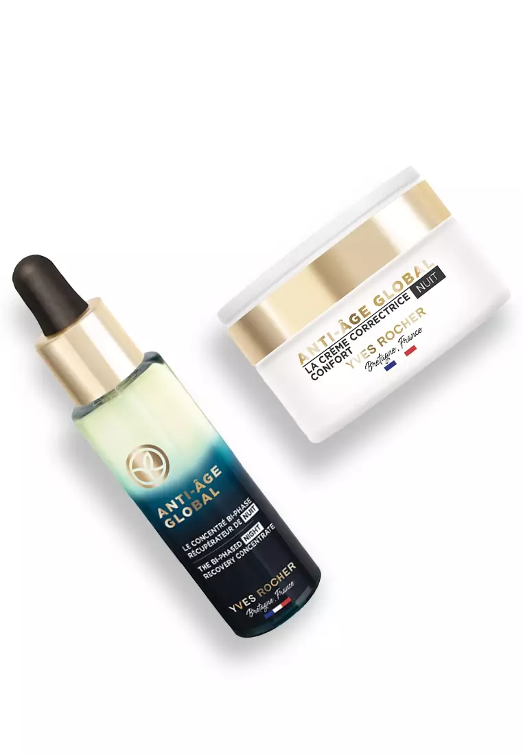 Anti Aging Comfort Night Moisturizer Face Cream 50ml & Bi-Phased Night Concentrate Serum 30ml for Wrinkes Fine Lines Sagging and Aging Skin Skin Care