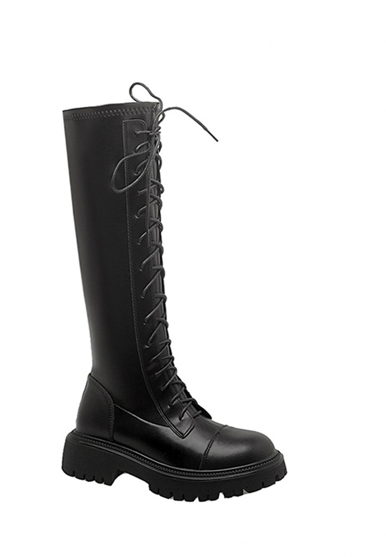 Round Toe Cow Leather Lace Up Long Boots TLD8012-9