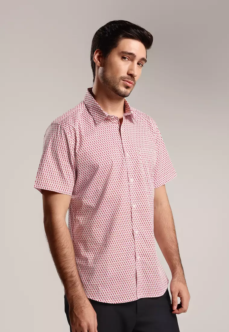 MOC - Kemeja Motif Lengan Pendek Pria Lorenzo - Light Pink
