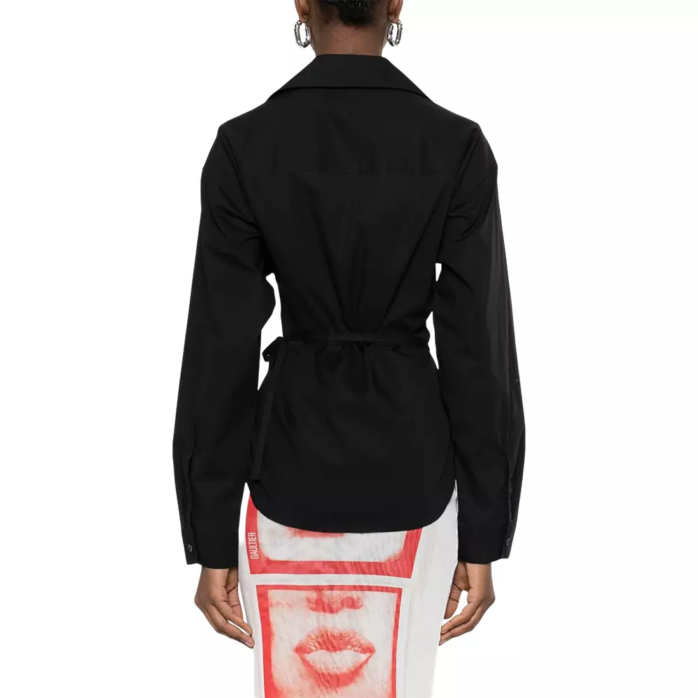 C-Delphos-S1 Tie-Detail Collared Shirt Black